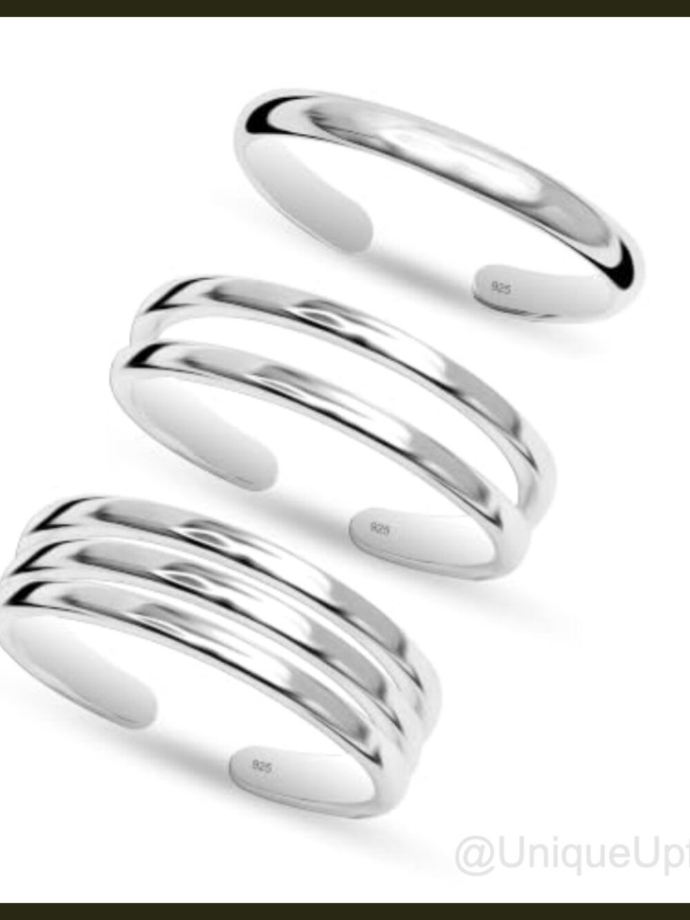 3pc 925 Sterling Silver Adjustable Open Toe Ring Set Minimalist Summer Beach